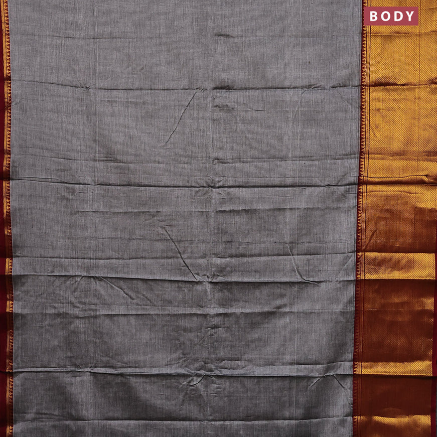 Narayanpet cotton saree grey and maroon with plain body and long zari woven border