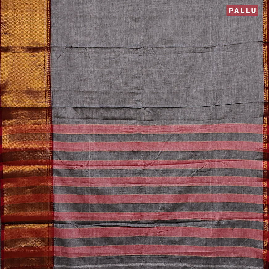 Narayanpet cotton saree grey and maroon with plain body and long zari woven border