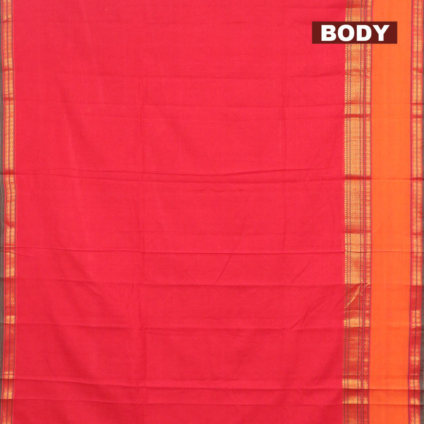 Narayanpet cotton saree red and orange with plain body and rettapet zari woven border