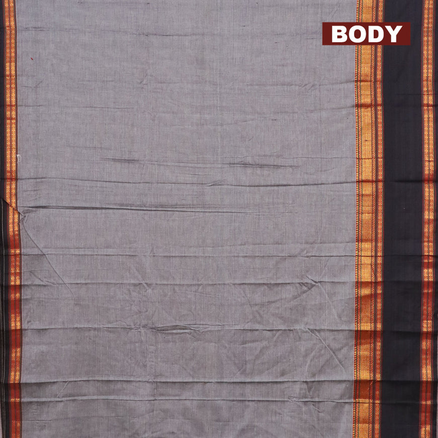 Narayanpet cotton saree grey and black with plain body and rettapet zari woven border