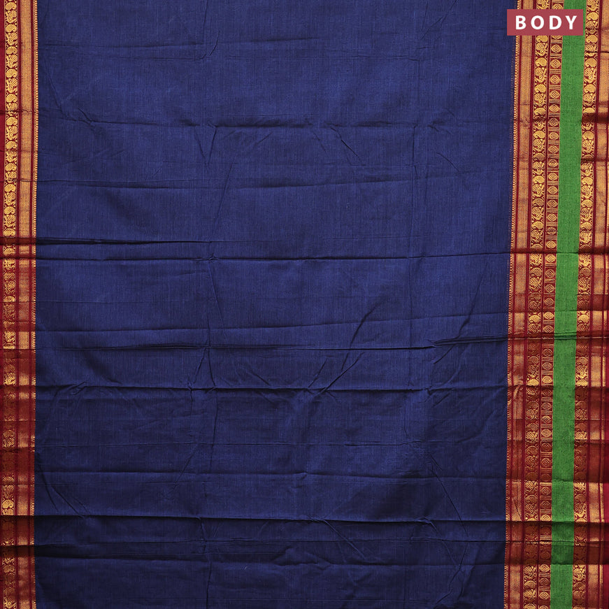 Narayanpet cotton saree blue and maroon with plain body and long zari woven border