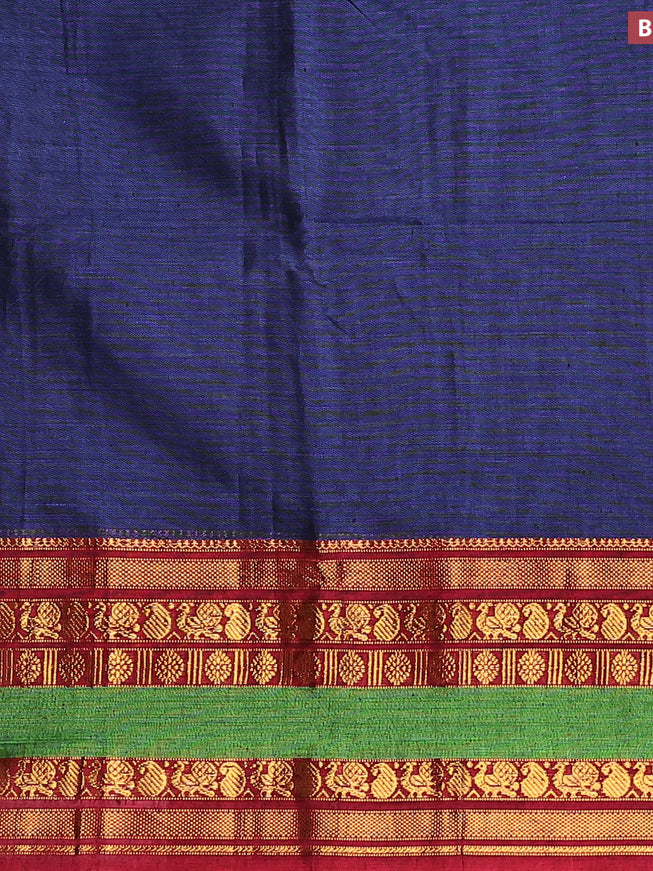 Narayanpet cotton saree blue and maroon with plain body and long zari woven border