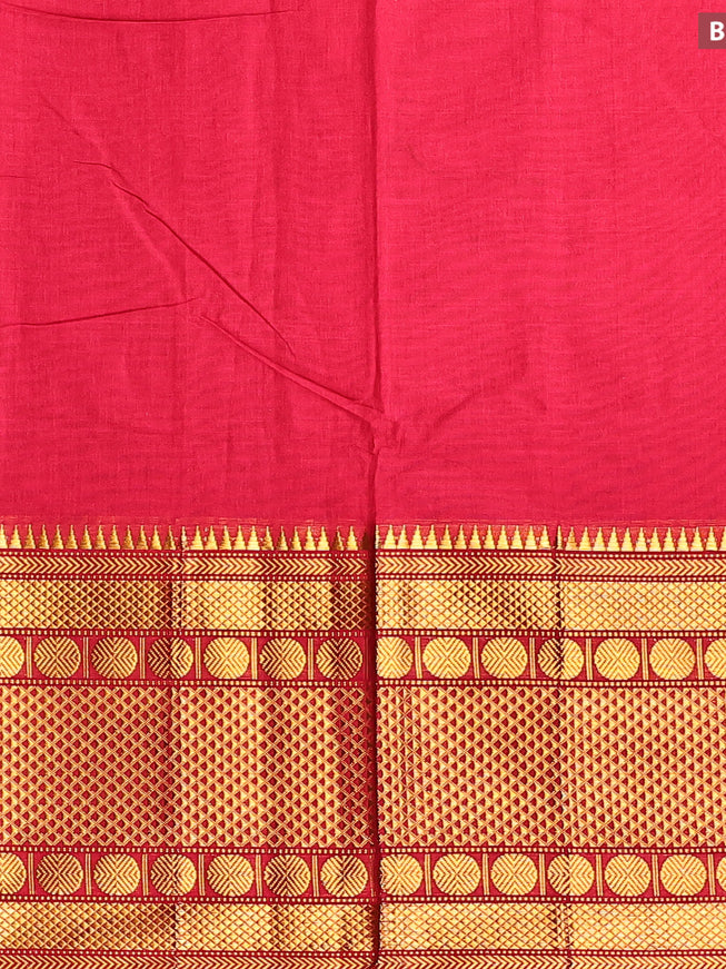 Narayanpet cotton saree red and mustard yellow with plain body and long rudhraksha zari woven border