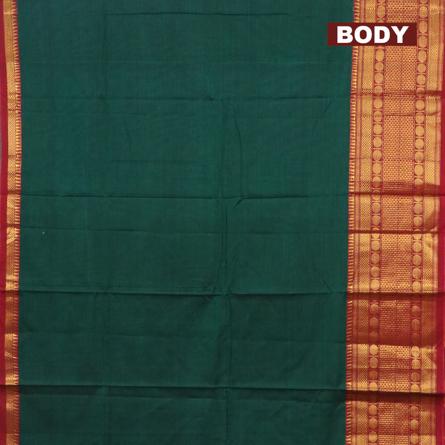 Narayanpet cotton saree green and maroon with plain body and long rudhraksha zari woven border