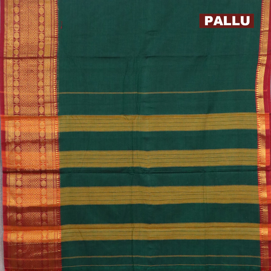 Narayanpet cotton saree green and maroon with plain body and long rudhraksha zari woven border