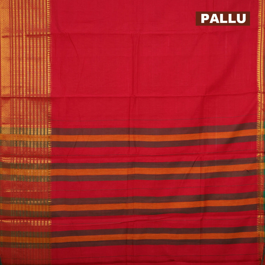 Narayanpet cotton saree red and dual shade of green with plain body and long zari woven border