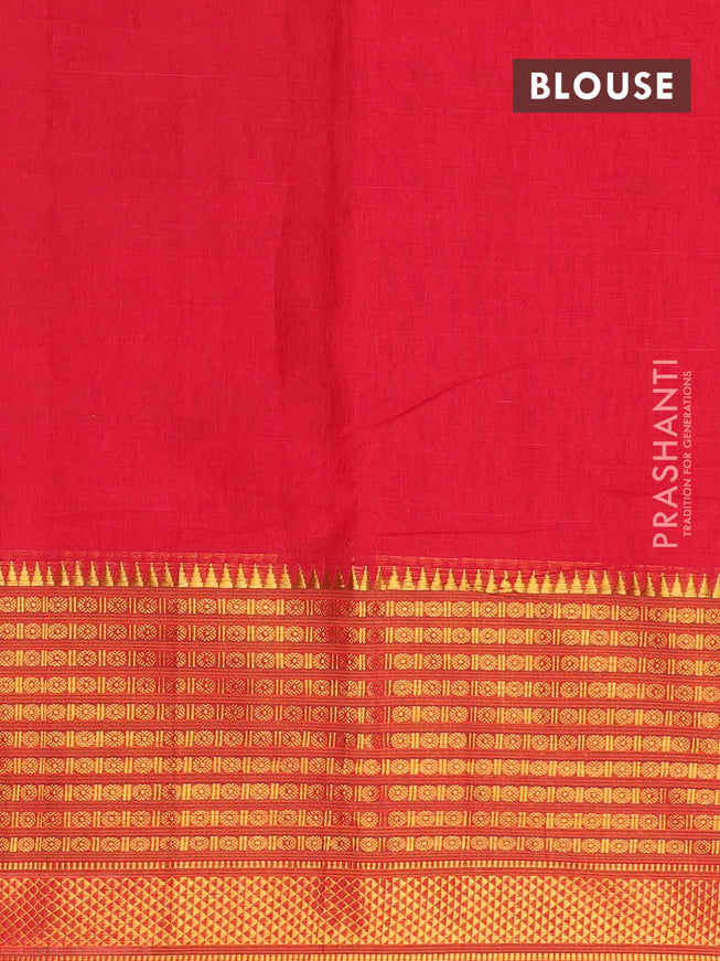 Narayanpet cotton saree red and dual shade of green with plain body and long zari woven border