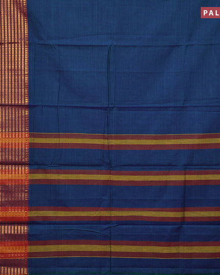 Narayanpet cotton saree dual shade of bluish green and magenta pink with plain body and long zari woven border