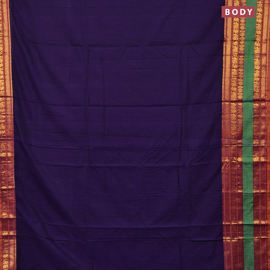 Narayanpet cotton saree blue and rustic orange with plain body and long zari woven border