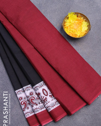 Jaipur cotton saree black and maroon with plain body and printed border
