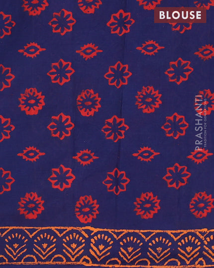 Jaipur cotton saree blue with paisley prints and printed border