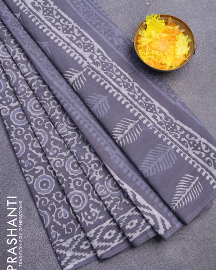 Jaipur cotton saree grey with allover prints and printed border