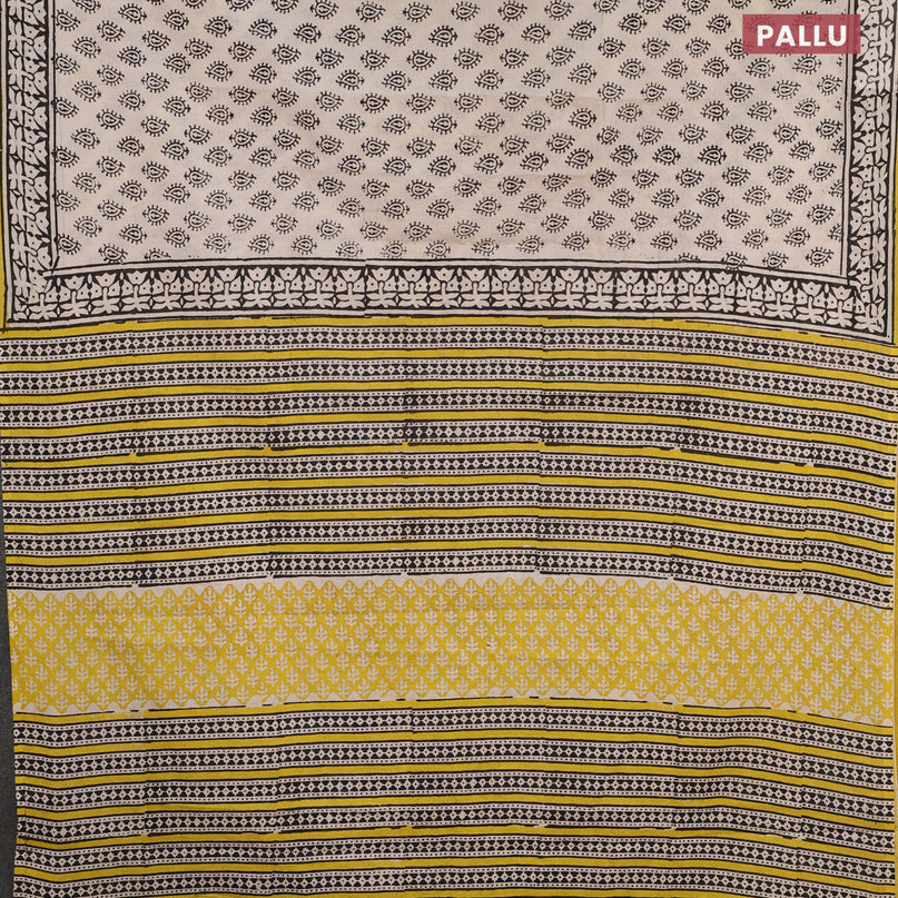 Jaipur cotton saree cream and yellow with butta prints and printed border