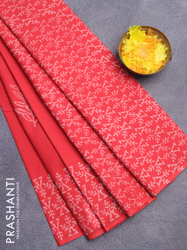 Jaipur cotton saree red shade with butta prints and printed border