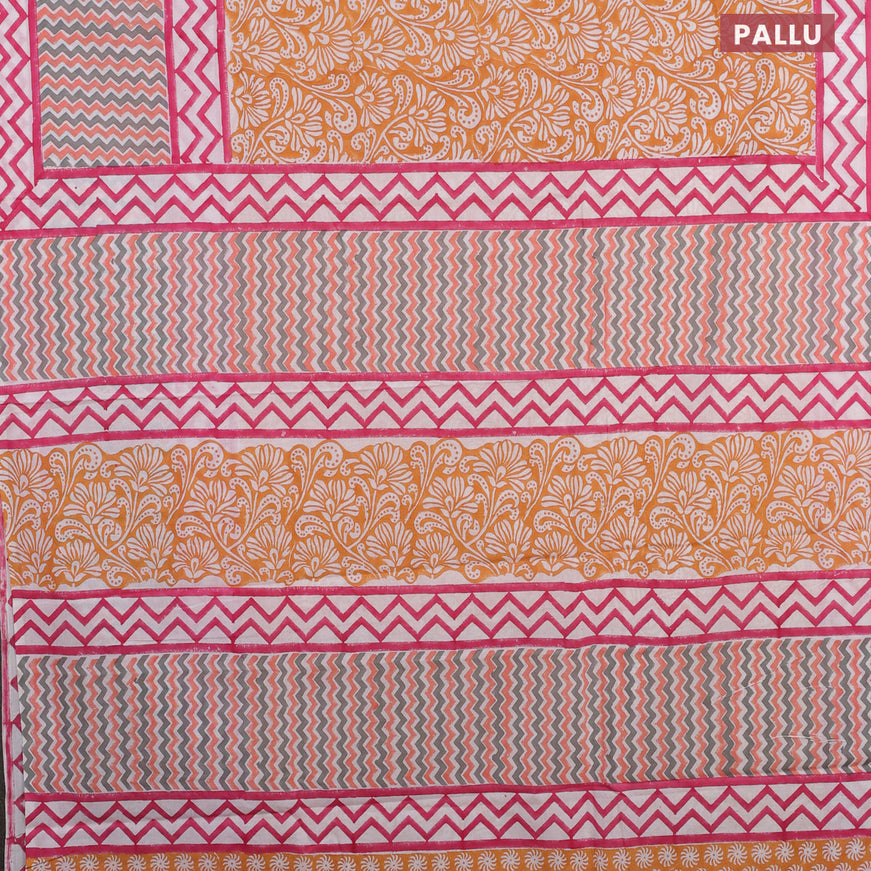 Jaipur cotton saree pale orange and pink with allover prints and printed border