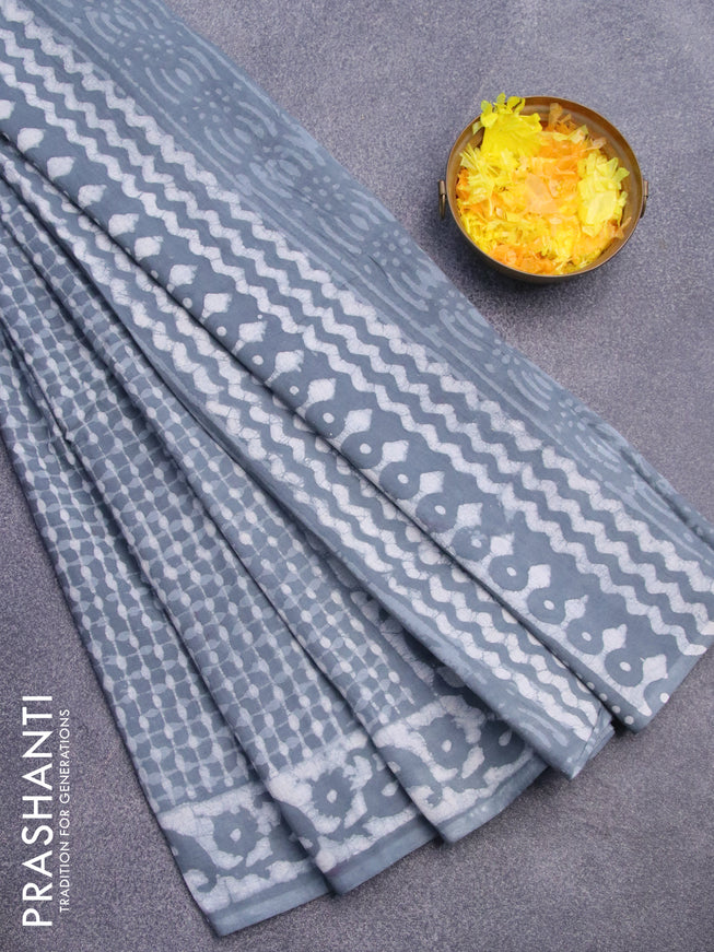 Jaipur cotton saree grey with allover prints and printed border