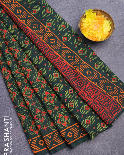 Jaipur cotton saree green with allover prints and printed border