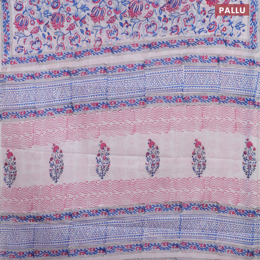 Jaipur cotton saree off white with allover floral prints and printed border