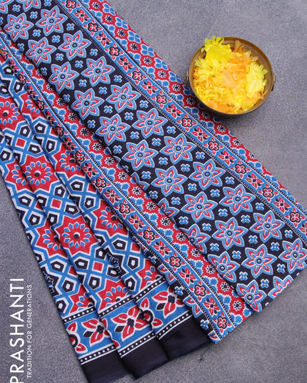 Jaipur cotton saree cs blue and dark blue with allover ajrakh prints and printed border