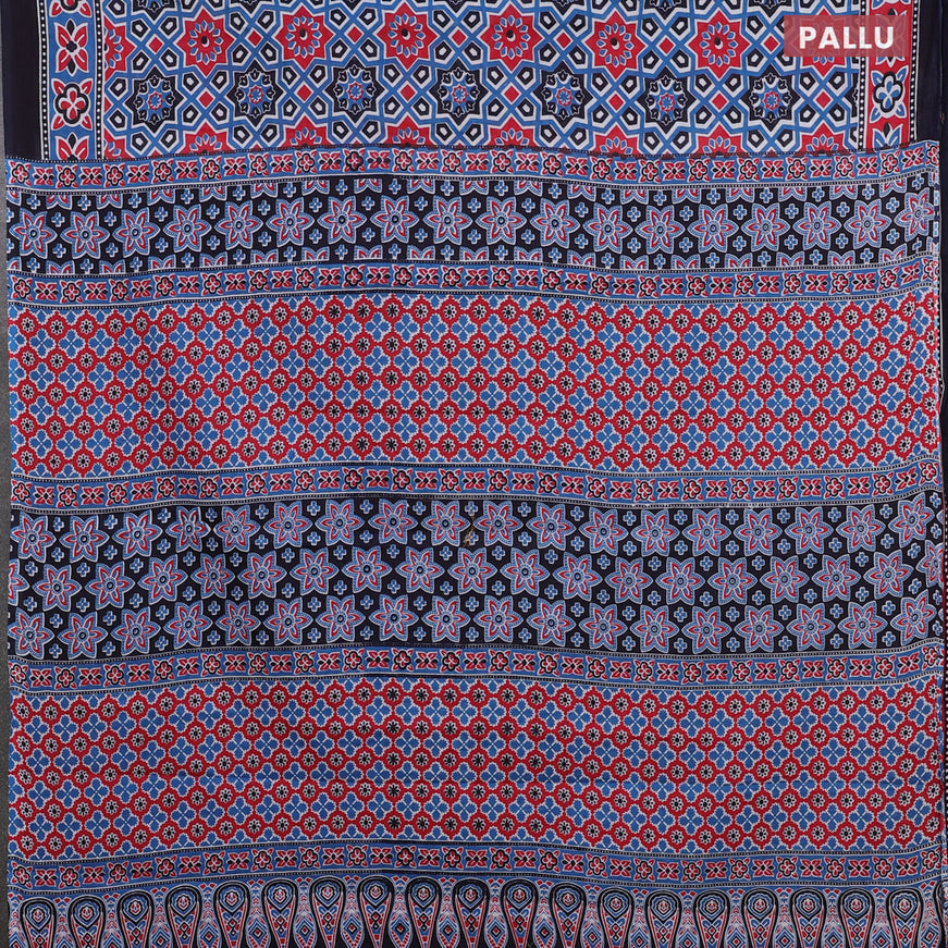 Jaipur cotton saree cs blue and dark blue with allover ajrakh prints and printed border