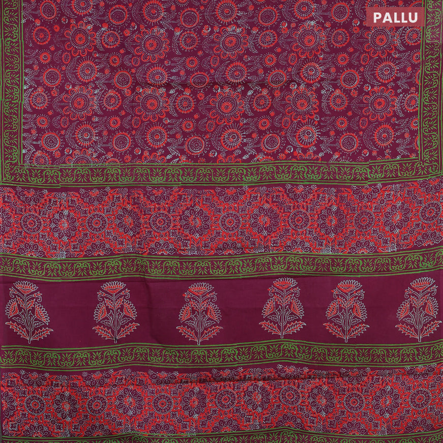 Jaipur cotton saree wine shade with allover ajrakh prints and printed border