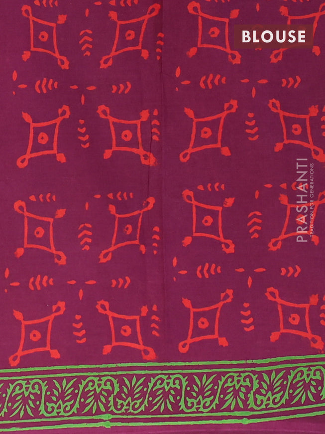 Jaipur cotton saree wine shade with allover ajrakh prints and printed border