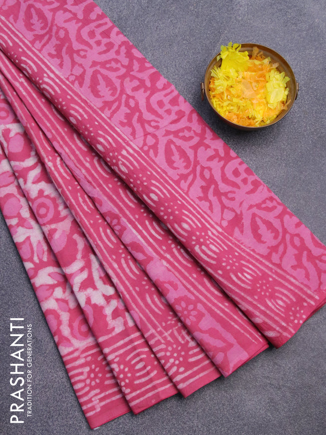 Jaipur cotton saree pink with allover prints and printed border