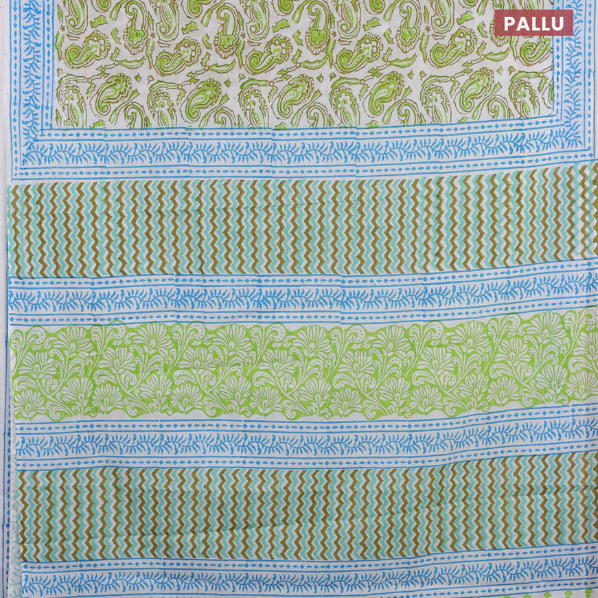 Jaipur cotton saree off white with allover prints and printed border