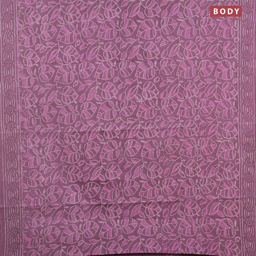 Jaipur cotton saree mild purple with allover prints and printed border