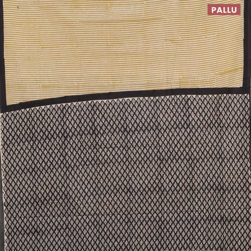 Jaipur cotton saree cream and black with allover stripes pattern and simple border