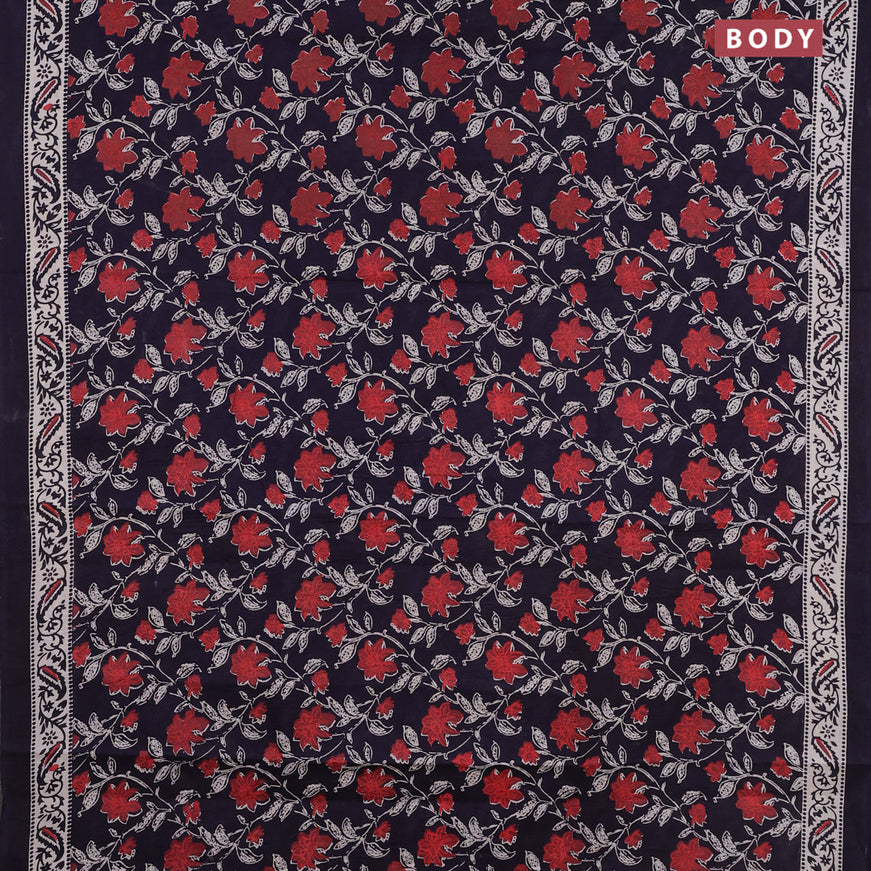 Jaipur cotton saree navy blue with allover prints and printed border