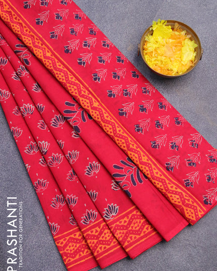 Jaipur cotton saree red with floral butta prints and printed border