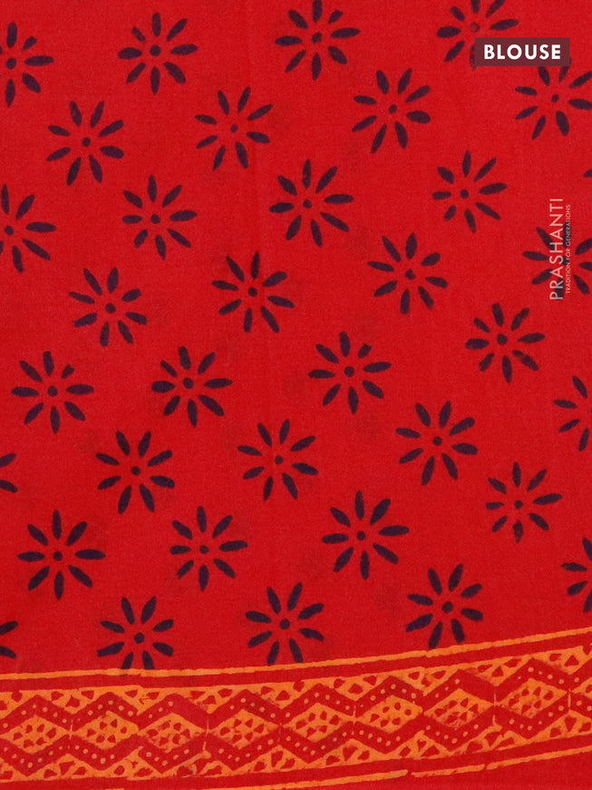 Jaipur cotton saree red with floral butta prints and printed border
