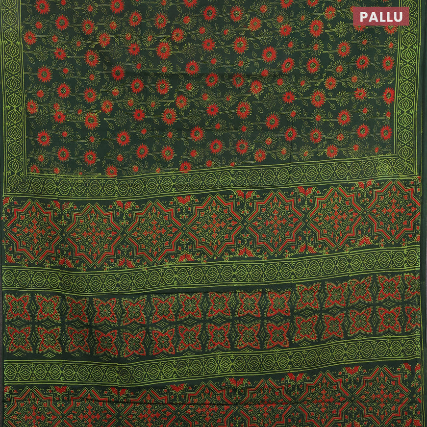 Jaipur cotton saree green with allover floral butta prints and printed border