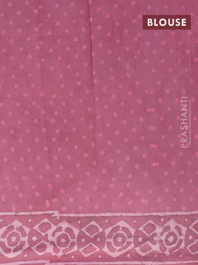 Jaipur cotton saree mauve pink shade with allover batik prints and printed border