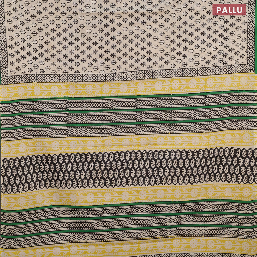Jaipur cotton saree cream and green with allover butta prints and printed border