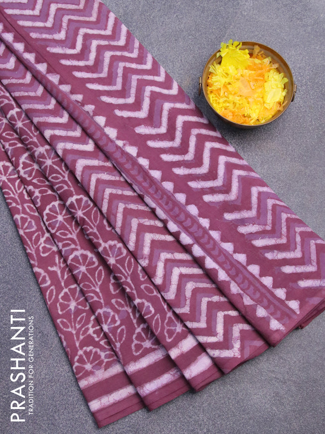 Jaipur cotton saree pastel maroon with allover floral prints and printed border
