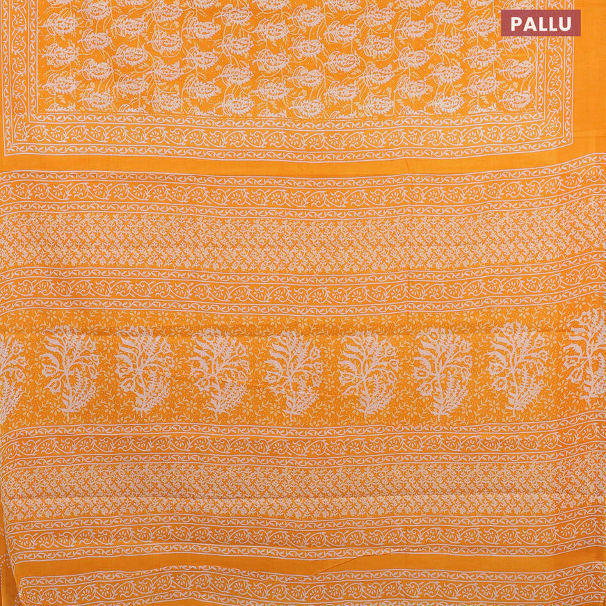 Jaipur cotton saree orange with allover prints and printed border