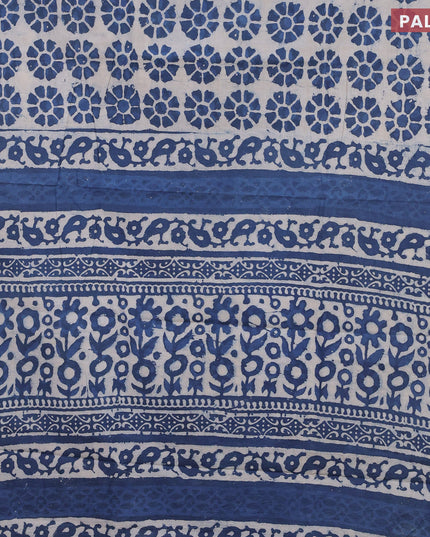 Jaipur cotton saree beige and peacock blue with allover floral butta prints in borderless style