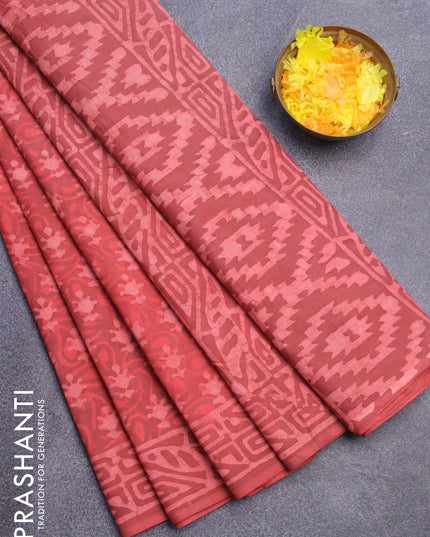 Jaipur cotton saree rust shade with allover prints and printed border
