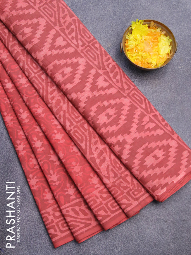 Jaipur cotton saree rust shade with allover prints and printed border