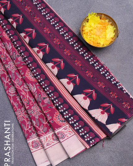 Jaipur cotton saree maroon and cream with allover floral prints and printed border
