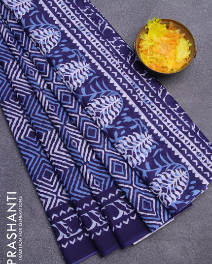 Jaipur cotton saree dark blue with allover prints in borderless style