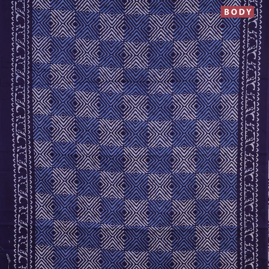 Jaipur cotton saree dark blue with allover prints in borderless style