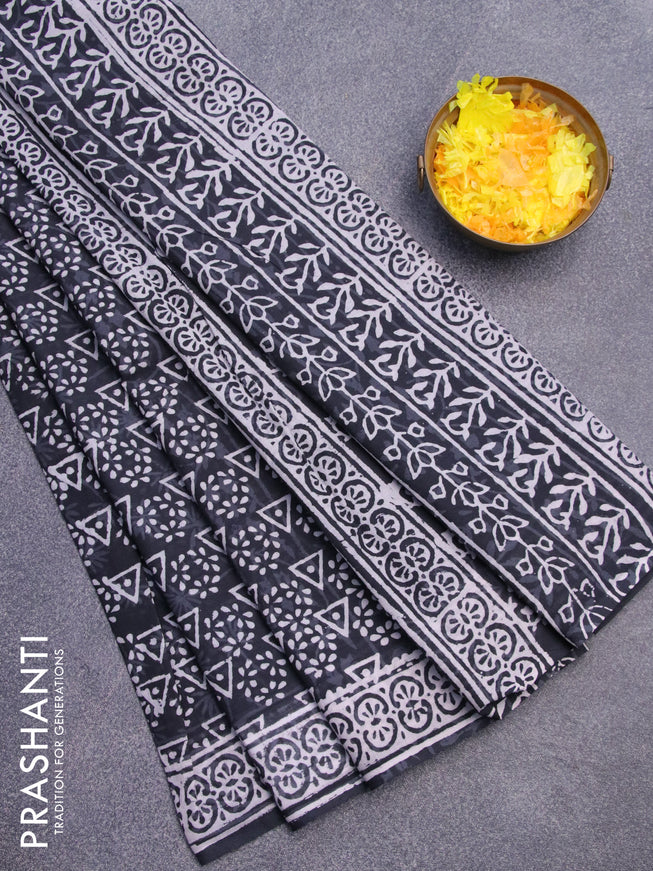 Jaipur cotton saree black with allover prints and printed border