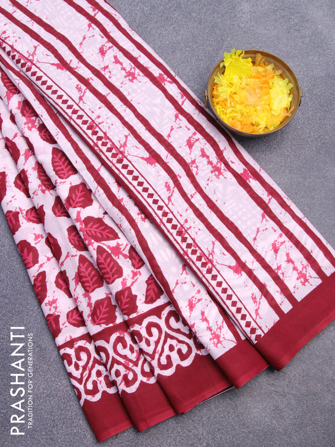 Jaipur cotton saree light pink and maroon with butta prints and printed border