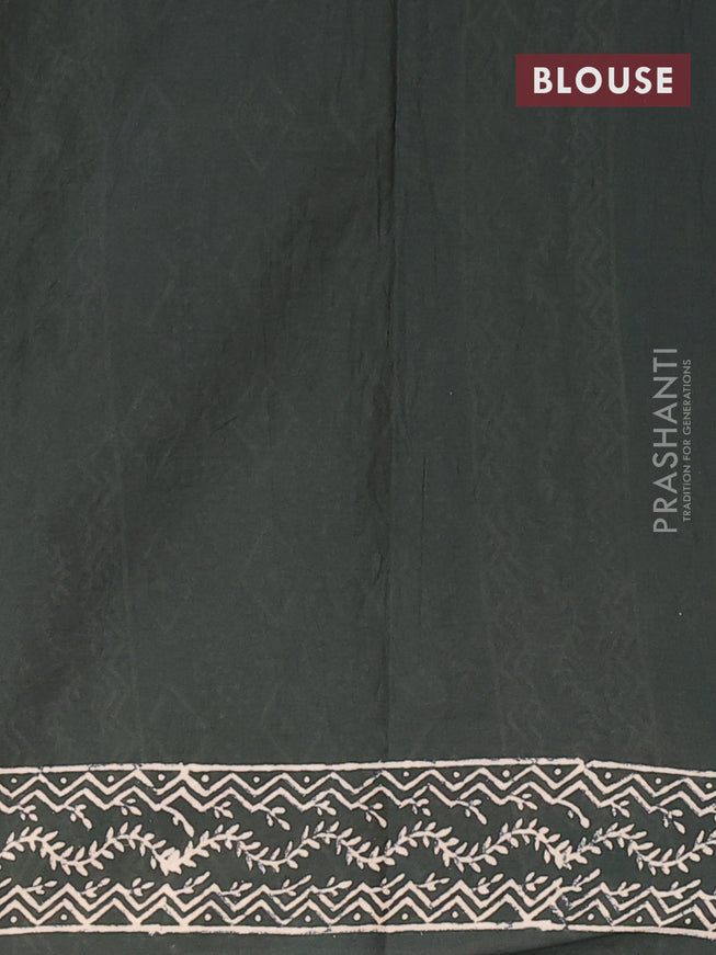 Jaipur cotton saree dark green with allover prints and printed border