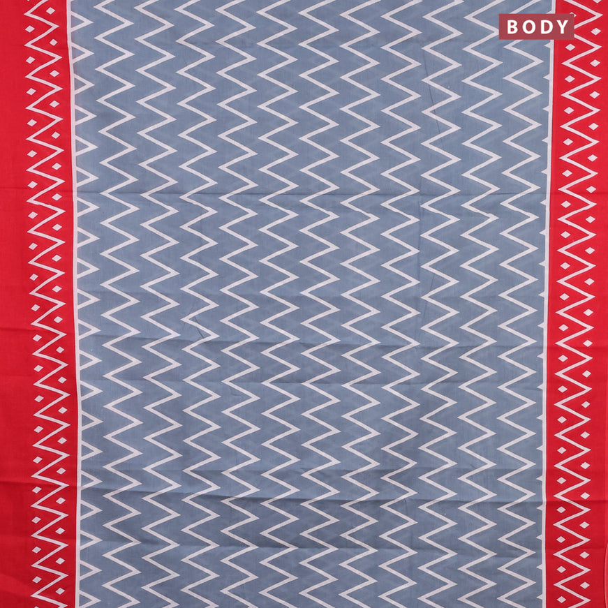 Jaipur cotton saree grey and red with allover zig zag prints and printed border