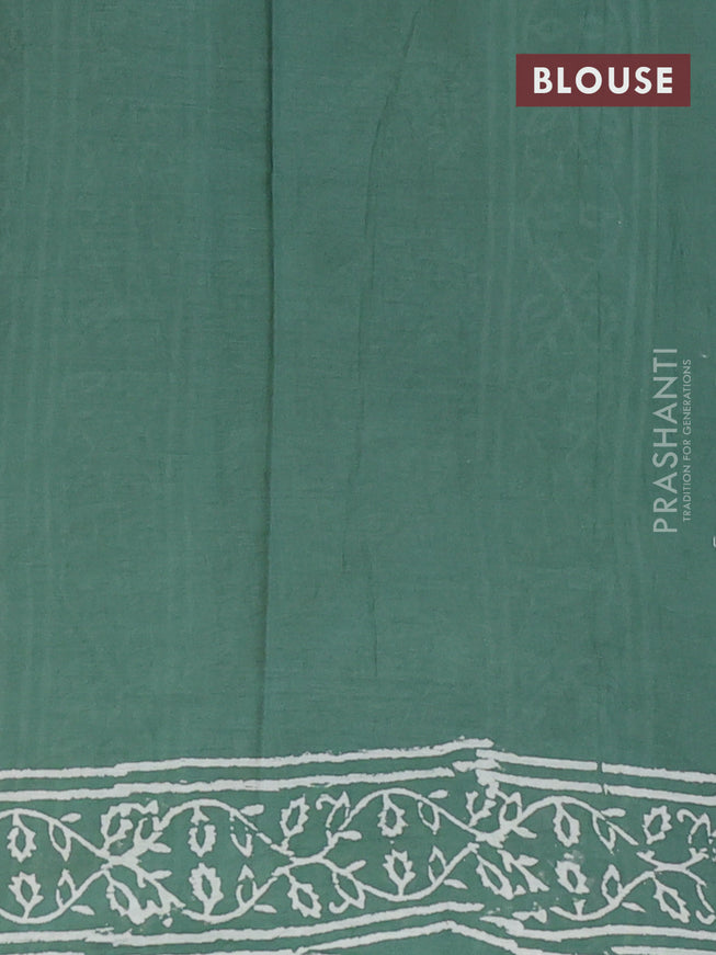 Jaipur cotton saree green with allover prints and printed border