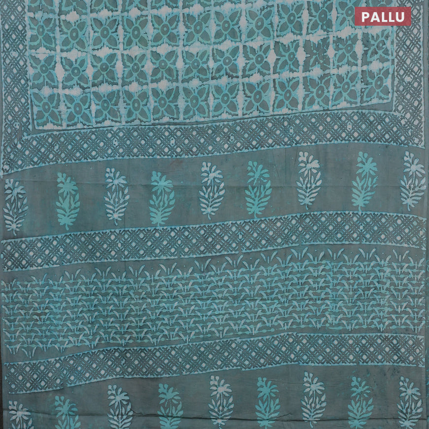 Jaipur cotton saree pastel green with allover prints and printed border